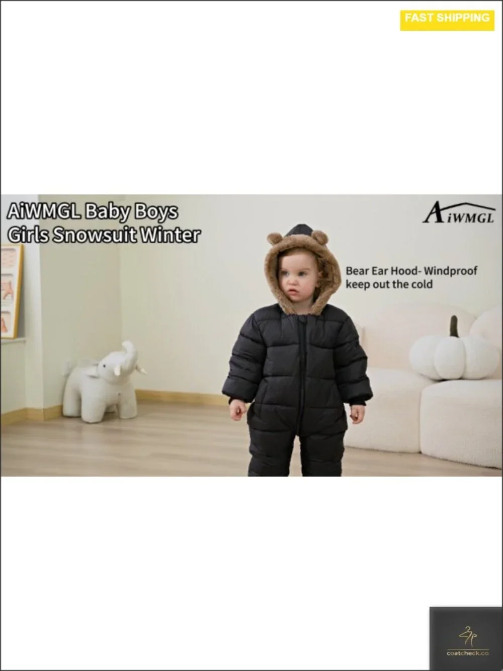 Baby Winter Snowsuit Hooded Jumpsuit Waterproof Fleece Lined One Piece